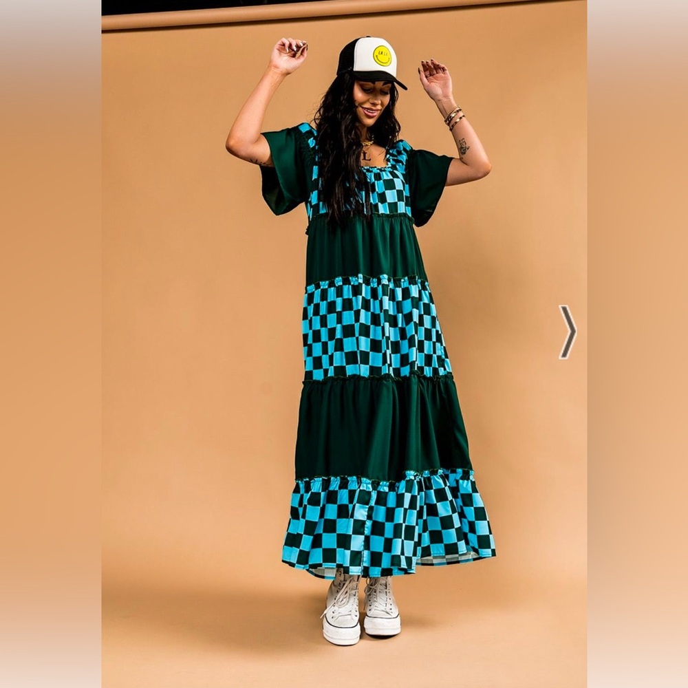 LALA ORIGINAL: Sunshine Girl Midi Dress in Checkerboard